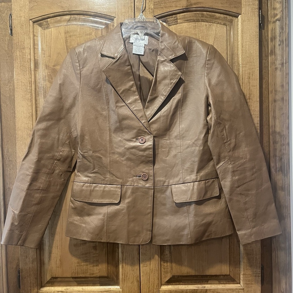 Vintage Women's Chadwicks Brown 100% Leather Button Up Jacket Size 6 Petite